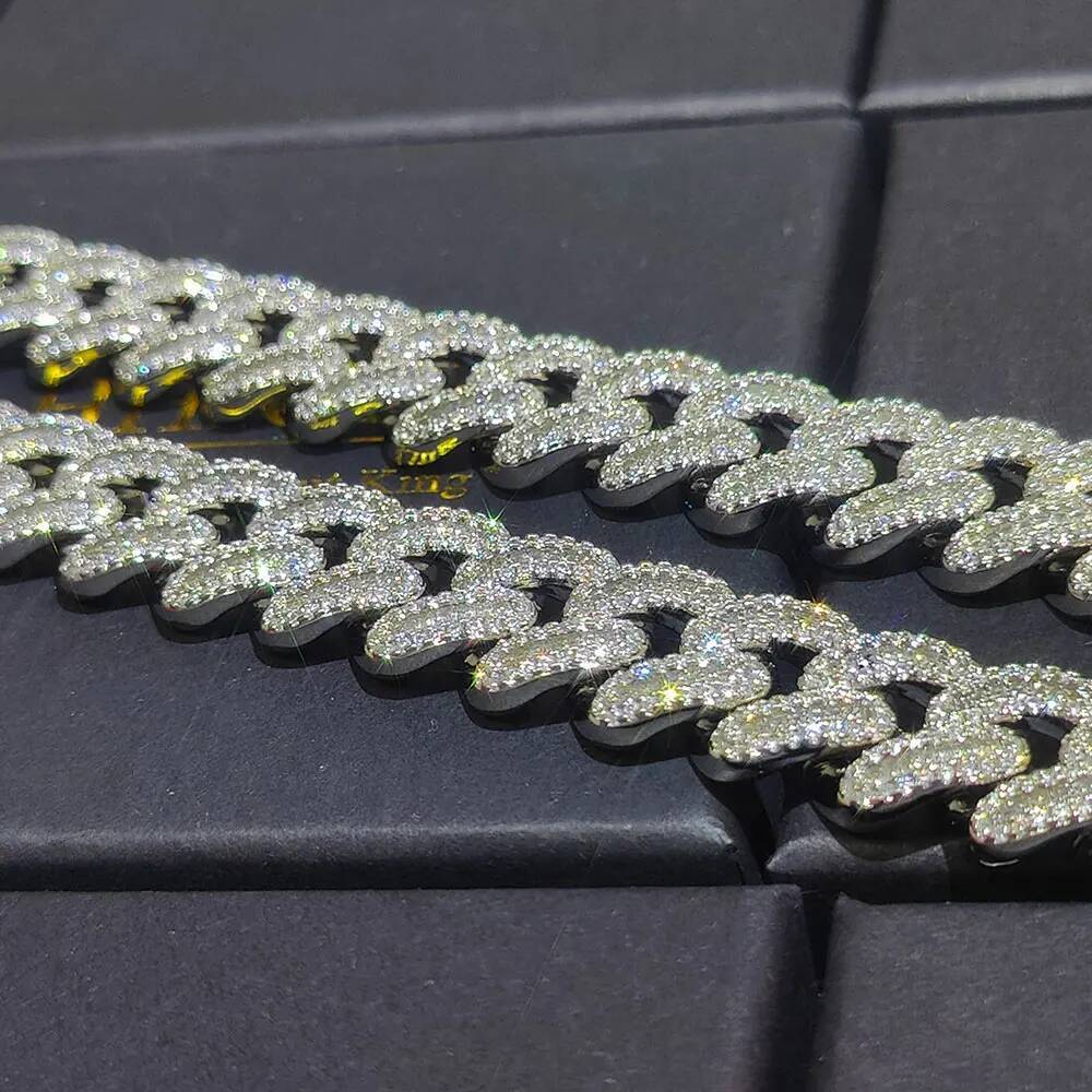 Pass Diamond Test GRA Moissanite 15mm Wide 925 Solid Silver Cuban link chain for Rapper Hip Hop Rectangle VVS Iced Out Necklace