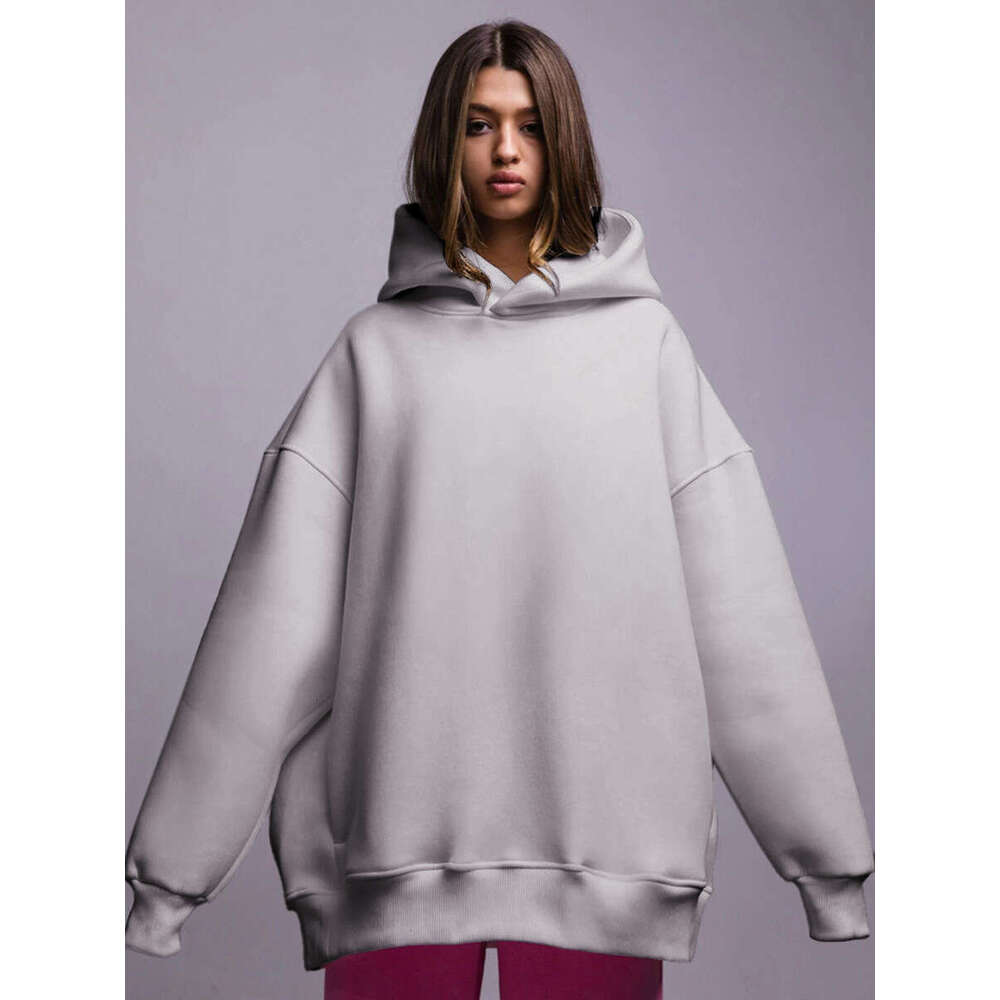 Solid Color Hooded Autumn Winter New Women's Fashion Simple Casual Loose Hoodie Sweatshirt B5