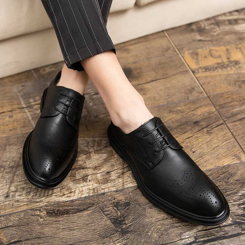 Fashion Men Oxfords High Quality Split Leather Mens Dress Shoes Luxury Brand Driving Shoes Brogue Lace Up Mens Casual Shoes Y250715