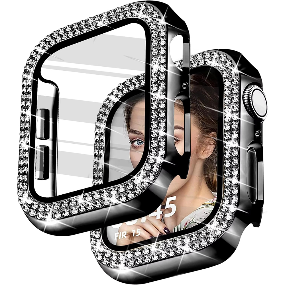 Dia Cover Built-in Tempered Glass Apple Watch 8 Case 45mm 41mm Bling Protective Bumper for iWatch Series 7