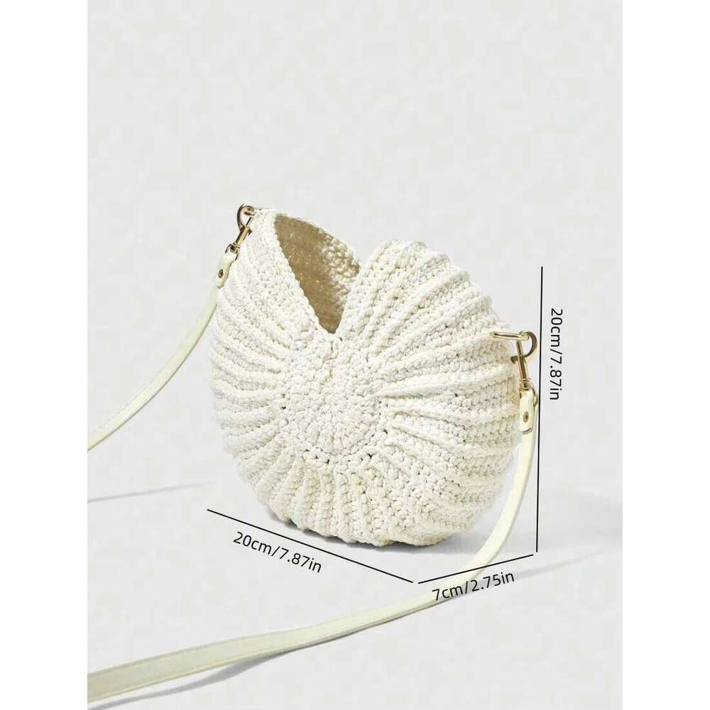 1Pc Woven Summer Vacation Shoulder Bag For Women, Large Capacity Casual Beach Totes, Spacious Crossbody Shell Shaped Purse