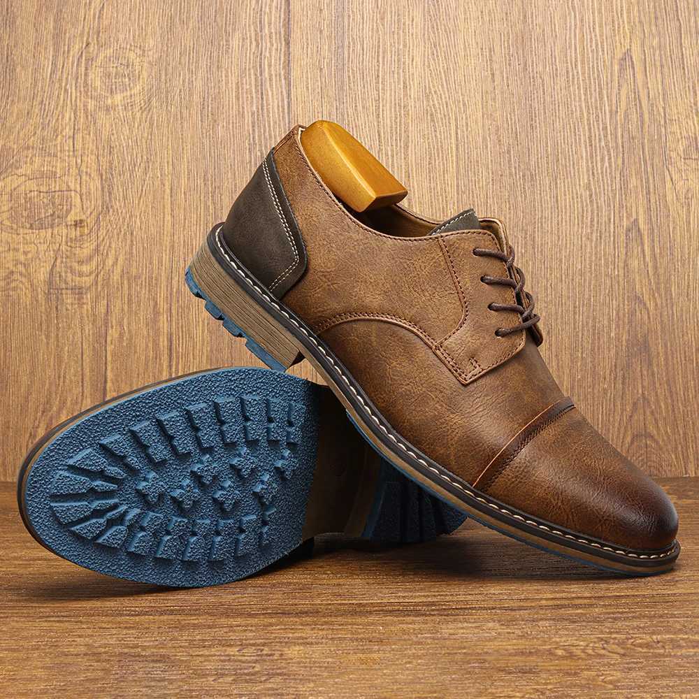 2025 Retro Mens Casual Derby Shoes Fashion Leather Footwear New Style Mens Slip-On Comfortable Men Shoes W250716