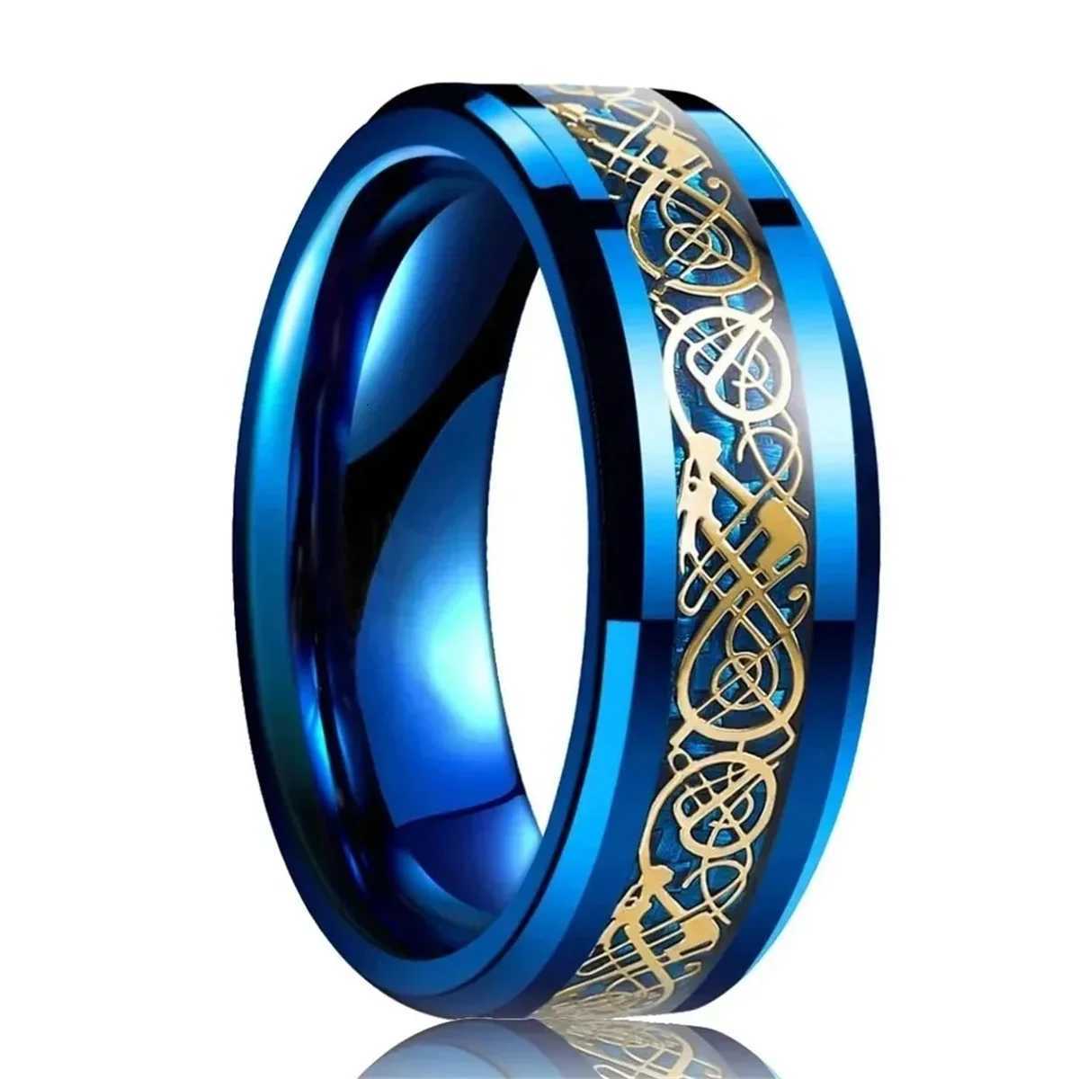 30 Colors Fashion 8MM Men Stainless Steel Celtic Dragon Rings Inlay Carbon Fiber Rings For Men Women Wedding Party Jewelry Gifts S250716