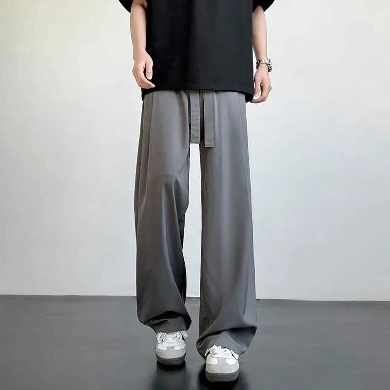 Korean Classic Blue Black Gray Male Brand Trousers Plus Size Mens Casual Straight Long Loose Pants Stretch Elastic Waist Jogger y250716