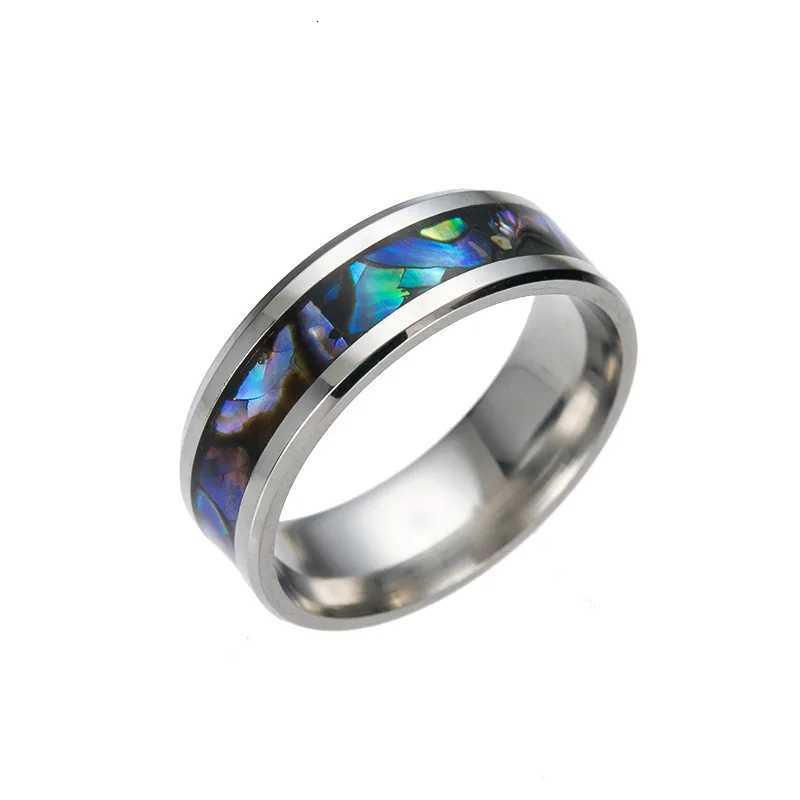 8mm Rings For Women Abalone Shell stainless steel Rings Engagement Ring Rainbow Rippled Abalone Inlay Stainless Steel S250716