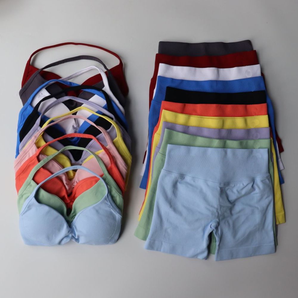 dfynee gym Set Women 2 Piece Strappy Yoga Bra High Waist Workout Scrunch Shorts Sports Suit Fitness Clothes Seamless Yoga Set Backless Tops Outfit