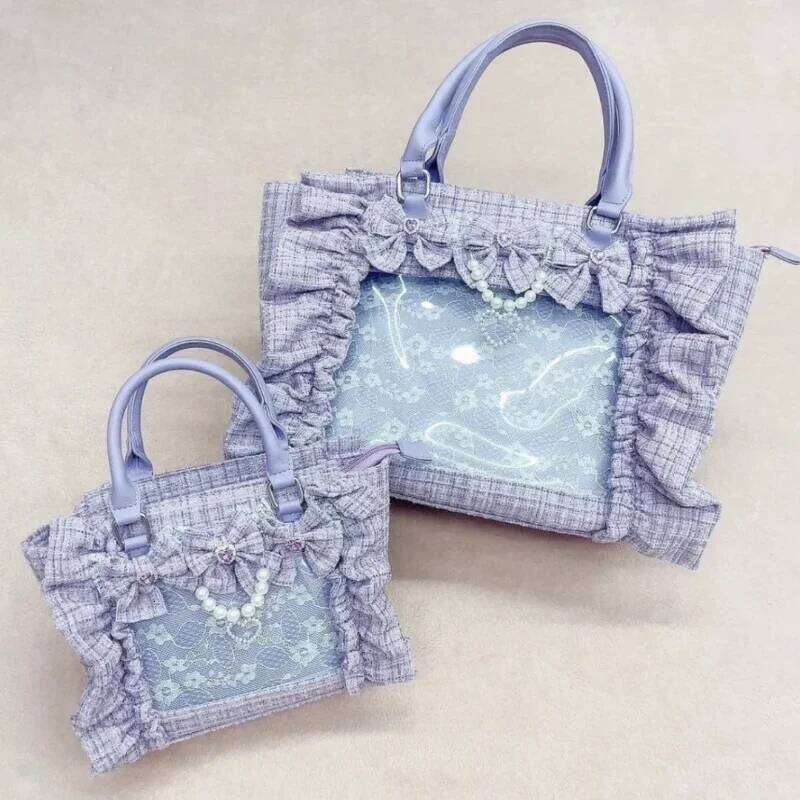 Sweet Y2k Aesthetic Transparent Bow Ita Bag Casual Chic Ruffle Fashion Women's Handbags All Match Kawaii Shoulder Crossbody Bags