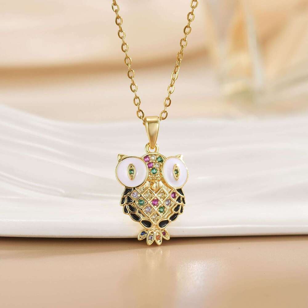 New Women's Fashion Jewelry Oil Drop Cartoon Owl Pendant Ins Style Internet Celebrity Elegant Necklace Versatile Accessory 8B9