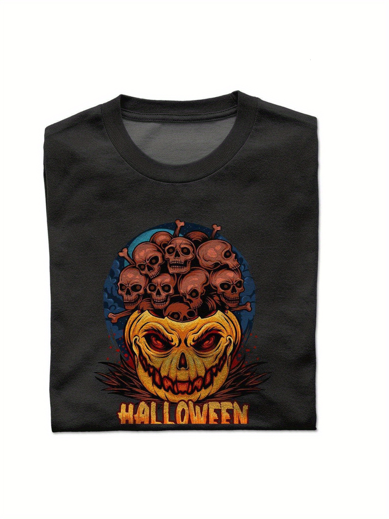 VogueEpoch 180g S-3XL Adult Graphics Round collar Cotton Skull Men White Short sleeve T Shirts black Halloween Wed f6