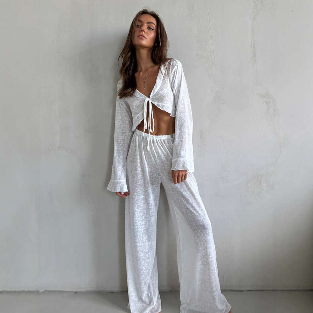 Modal Pajama Set For Women Lazy Style Spring Summer New Sleeve Long Pants Sleepwear Casual Loose B5