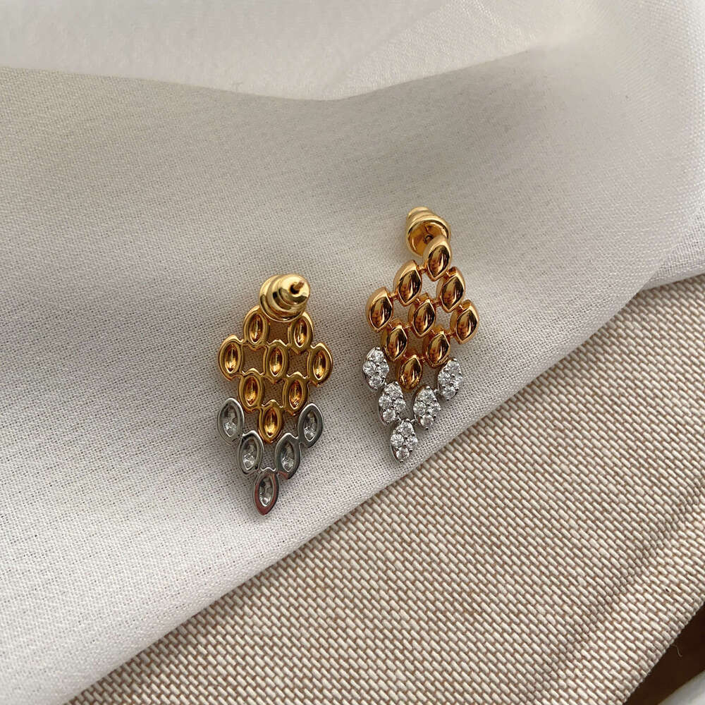 Heavy Craft Dia-Studded Rhombus Splicing Unique Design Fashionable Elegant Temperament High-End Earrings for Women
