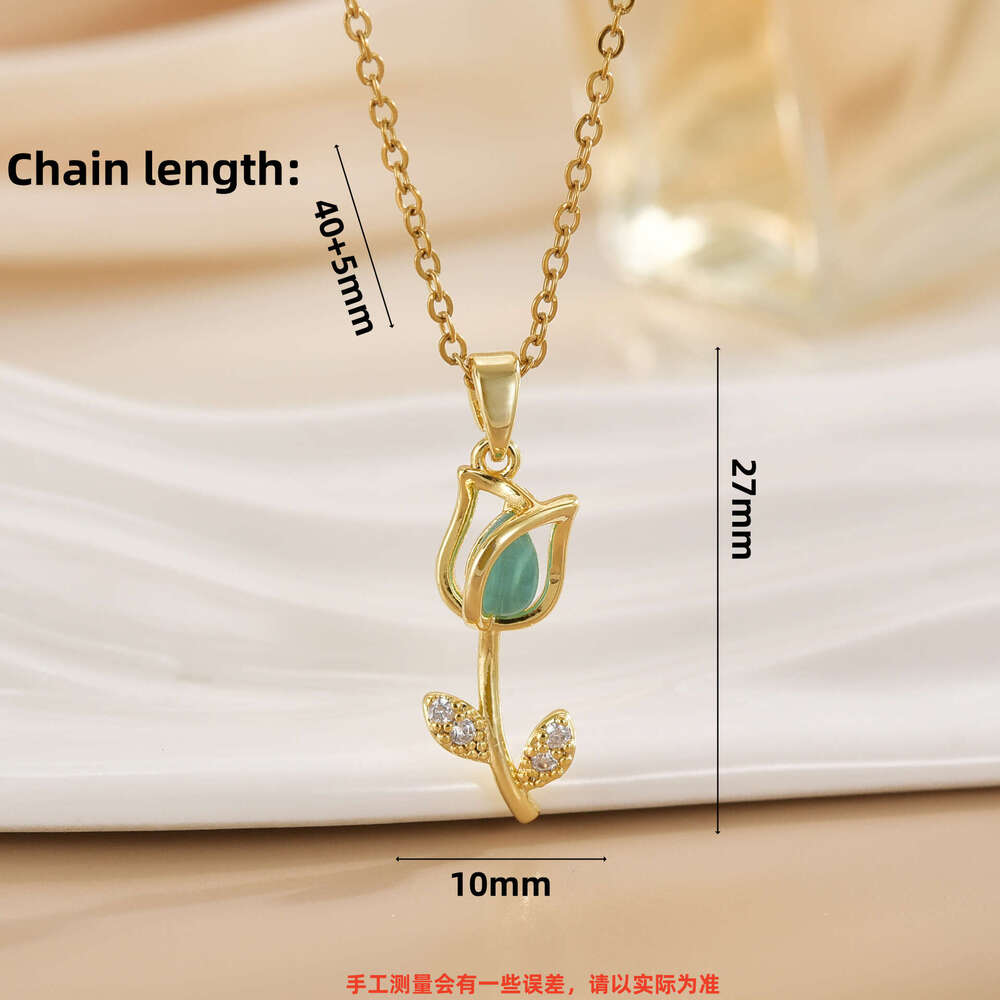 Titanium Steel For Women With Tulip Flower Pendant, Niche Light , High-End Feel, Versatile Collarbone Necklace 775