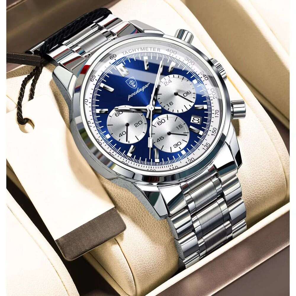 DHwatches Men's Chronograph Watch - 30M Waterproof Stainless Steel Quartz Wristwatch with Date & Tachymeter (Model 921)