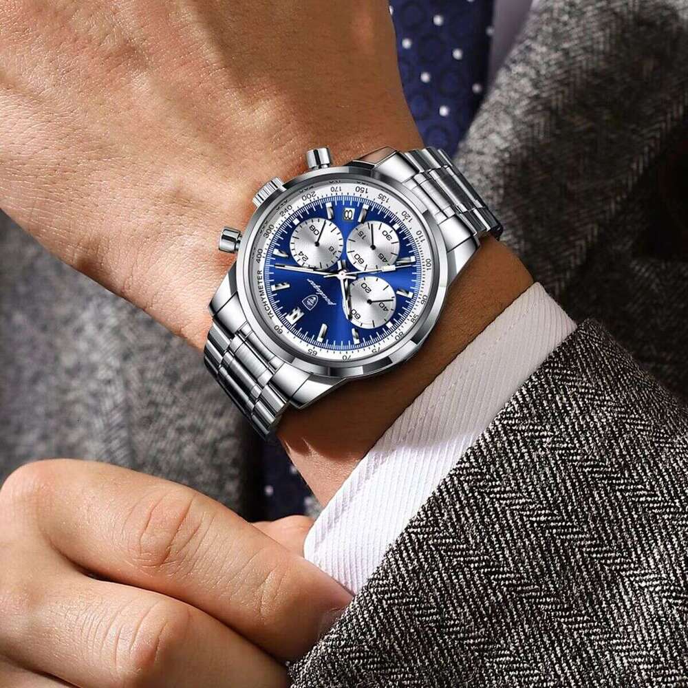 DHwatches Men's Chronograph Watch - 30M Waterproof Stainless Steel Quartz Wristwatch with Date & Tachymeter (Model 921)