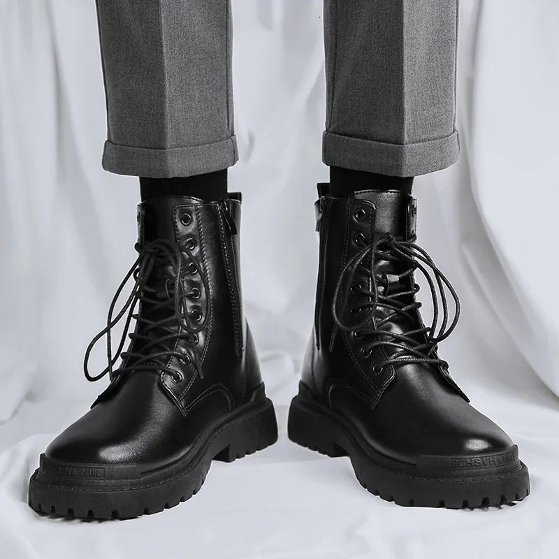 2025 Mens British-Style Chelsea Combat Boots Mid-Calf Leather Work Shoes Side Zipper Wide Fit Non-Slip Comfort Footwear for Men 250715