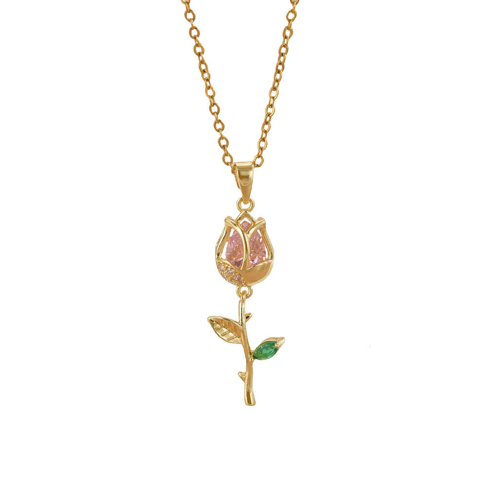 Summer Fresh Romantic Rose Flower Elegant Light Gorgeous Accessory High-End Versatile Non-Fading Necklace B77