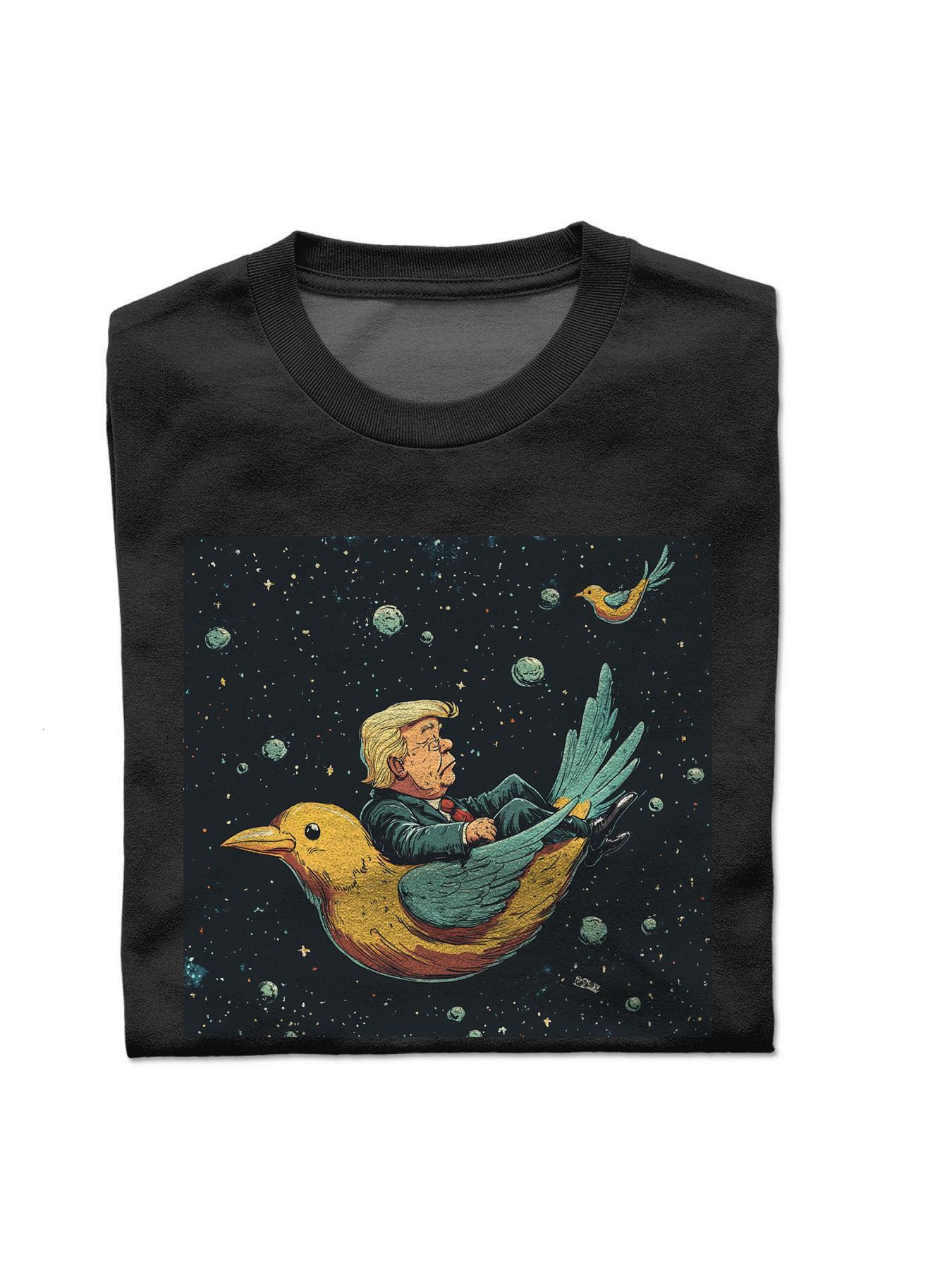T-shirt with an illustration of man sitting on a bird S-3XL Short sleeve Wed f6 i