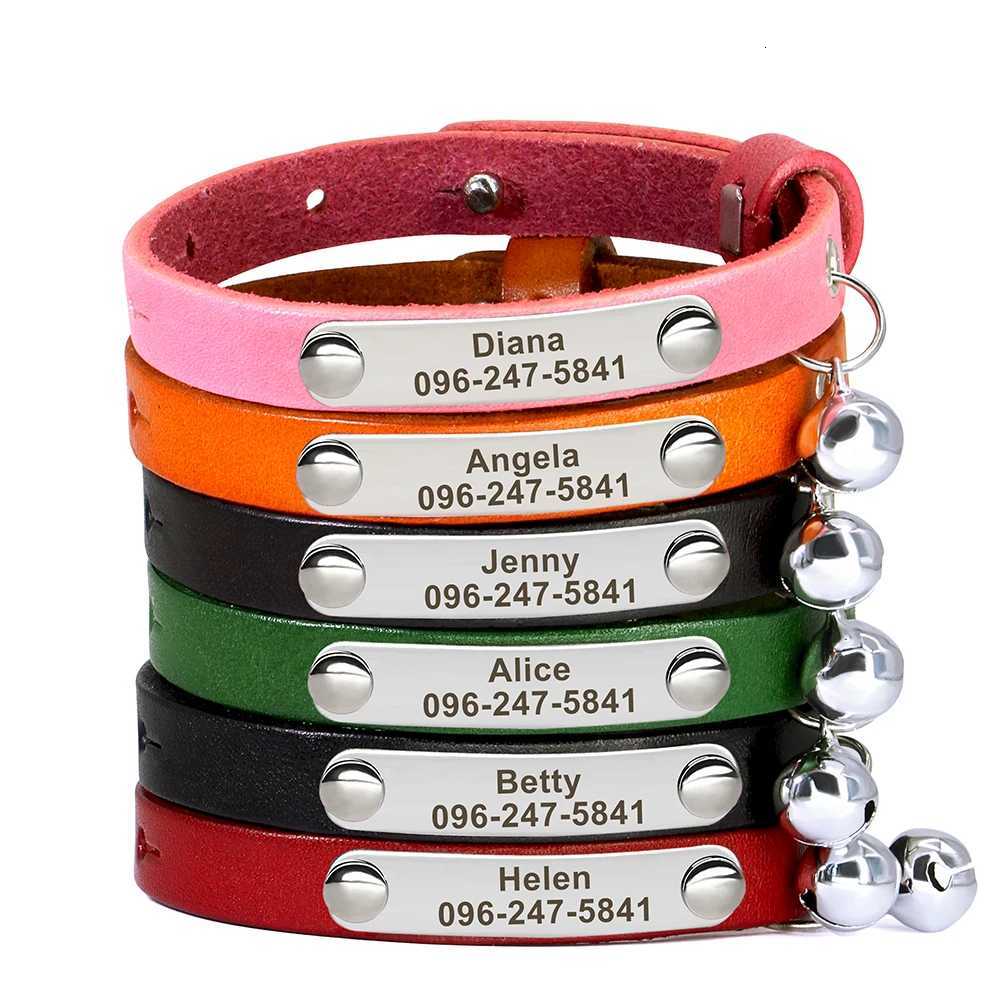 Custom Leather Cat Collar Adjustable Personalized Puppy Cat ID Collars Necklace Name for Cats Kitten Pet Accessories LL250716