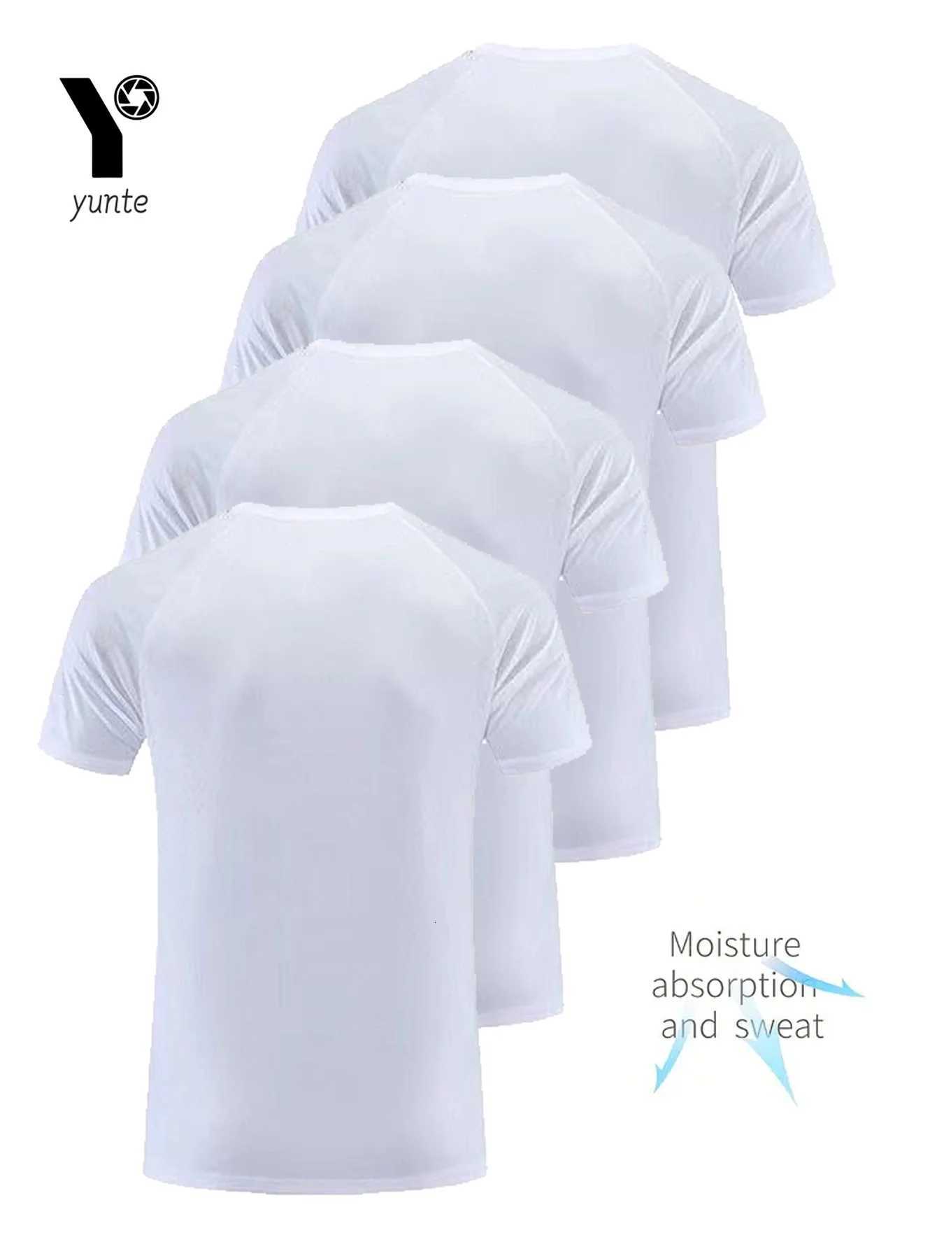 Round Neck T-Shirt 4-Pack White Ultra-Light Mens Quick Drying Breathable Sweat-Absorbent Shirt Suitable for Fitness Gym and Run Z250715