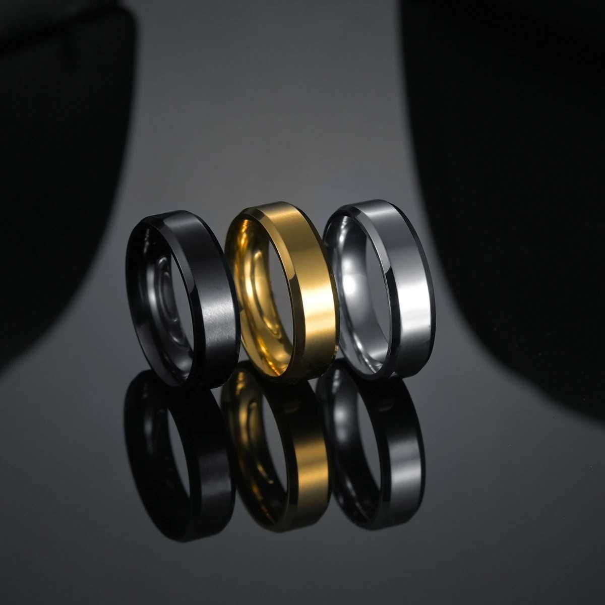 2021 Classic Beveled Smooth Men Rings Width 6mm Simple Stainless Steel Finger Rings For Men Jewelry Gifts Engraved Name S250716