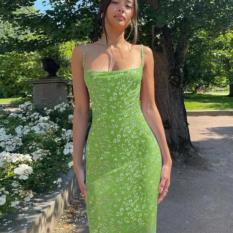 Long Floral Suspender Dress Summer Sexy Backless Slimming Beach Dress Fashionable Simple Printed Banquet Womens Clothing R250716