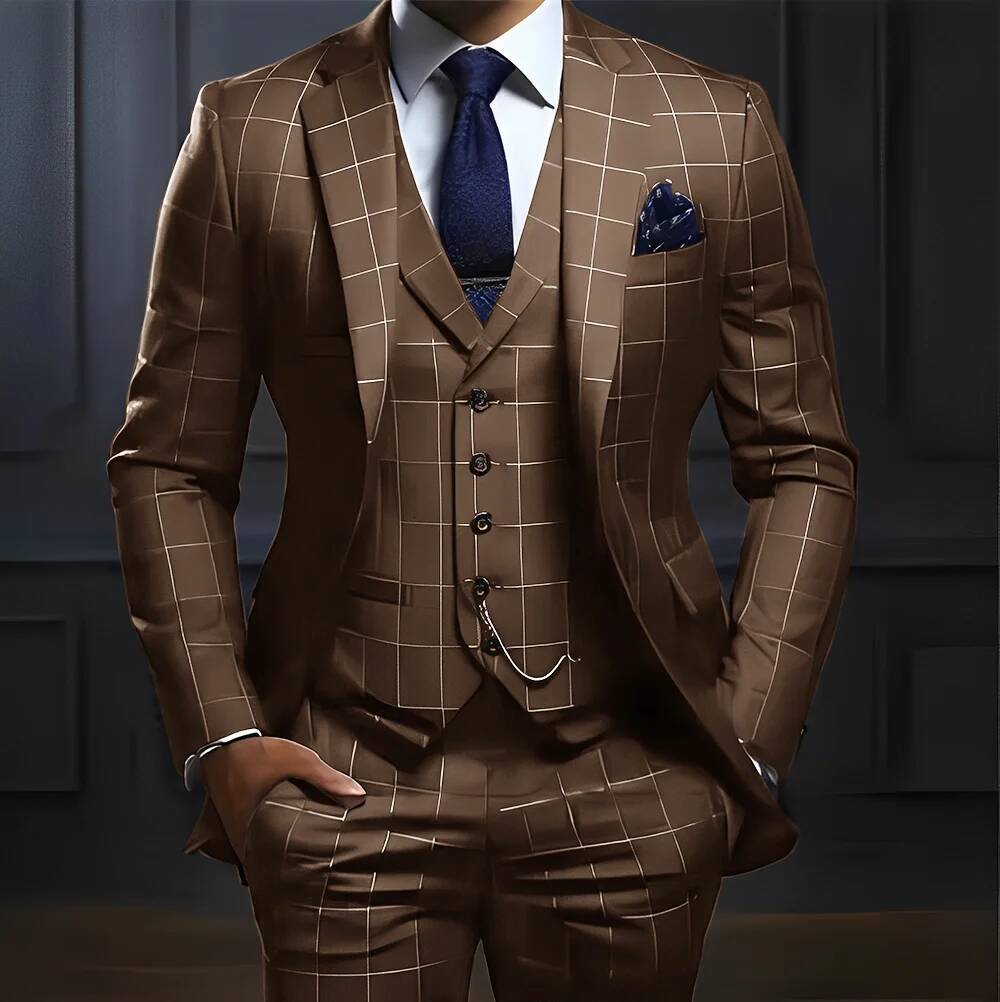 Plaid Men's Suit 3 Piece Formal Business Work Clothes Party Groom Wedding Tuxedo Custom Color Xs-5Xl Suit Men