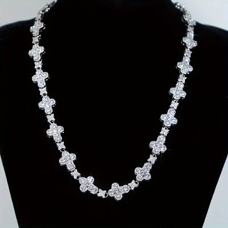 Hot Sale 10mm Cross Star Necklace Men Women Hip Hop Jewelry Gold Plated Cubic Zirconia CZ Diamond Cuban Link Out Tennis Chain