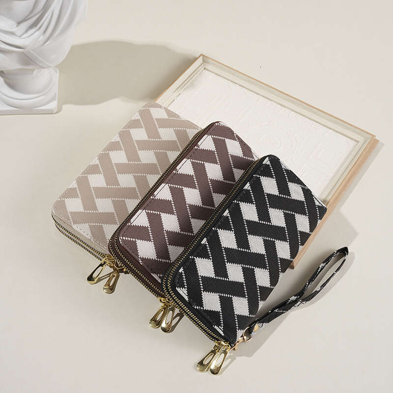 Women's Wallet with Double Zipper Large Capacity Clutch Striped Design Multi-Card Slots Phone Holder Coin Purse