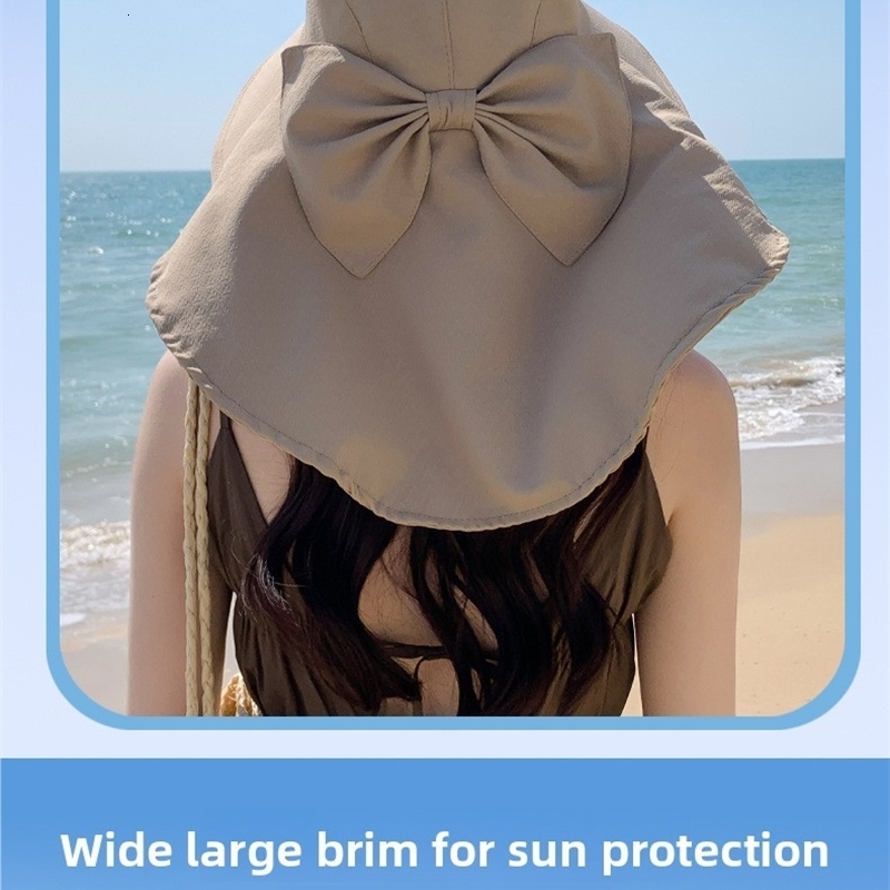 Summer Sun Hats For Women Fashion Wide Shawl Bow Bucket Hat Lady Outdoor Breathable Cooling Cycling Beach Fisherman Female 250625