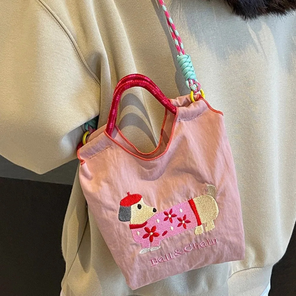 Fashion Embroidery Single Shoulder Bag Large Capacity Reusable Messenger Bags Simple Versatile Cartoon Dog Tote Bags 250714