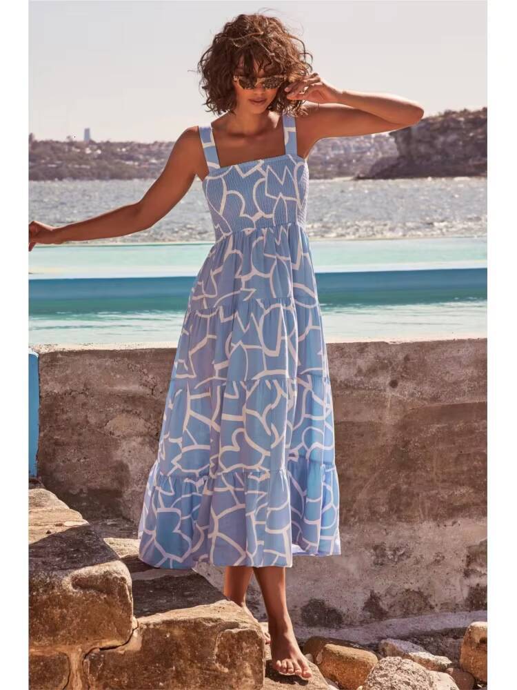 2024 Summer Womens New Fashionable Printed Sexy Sleeveless Hot Girl Strap Long Casual Comfortable Dress For Women dongdumaoyi