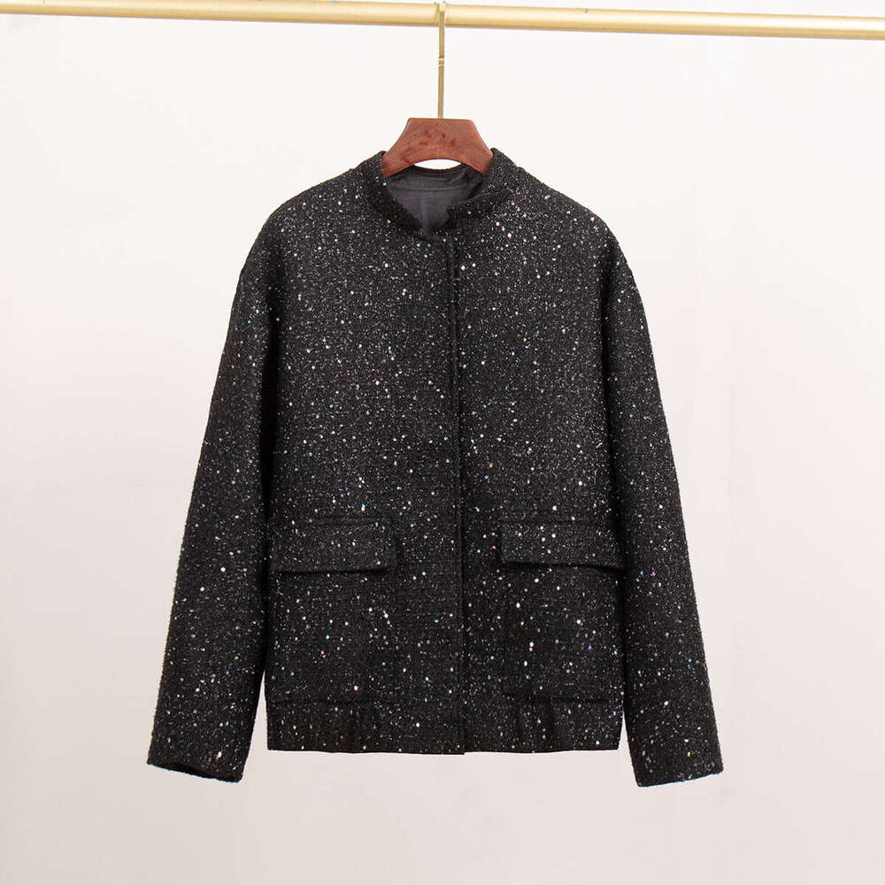 New INS Fashion Sequin Stand Collar Loose Jacket Coat B5