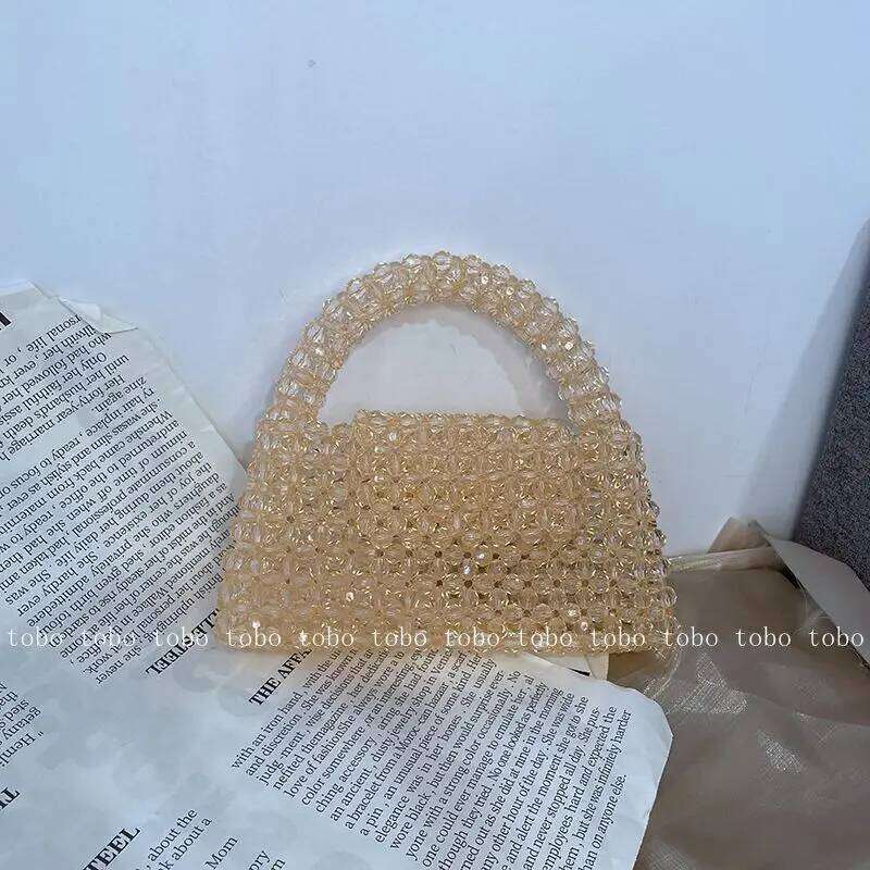Small Bead Bag Designer Crossbody Bags Clear Acrylic Crystal Pearl Beaded Box Totes Green Customized Women Woven Purse 2022