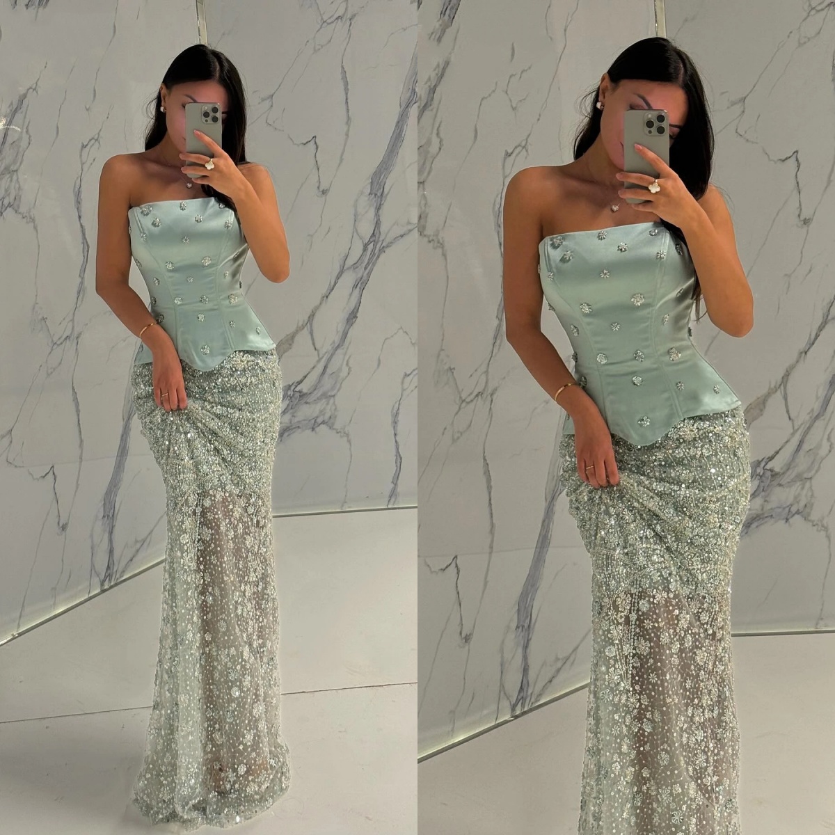 Elegant Mermaid Women Evening Dresses Strapless Sleeveless Gown Appliques Sequins Lace Dress For Party Custom Made