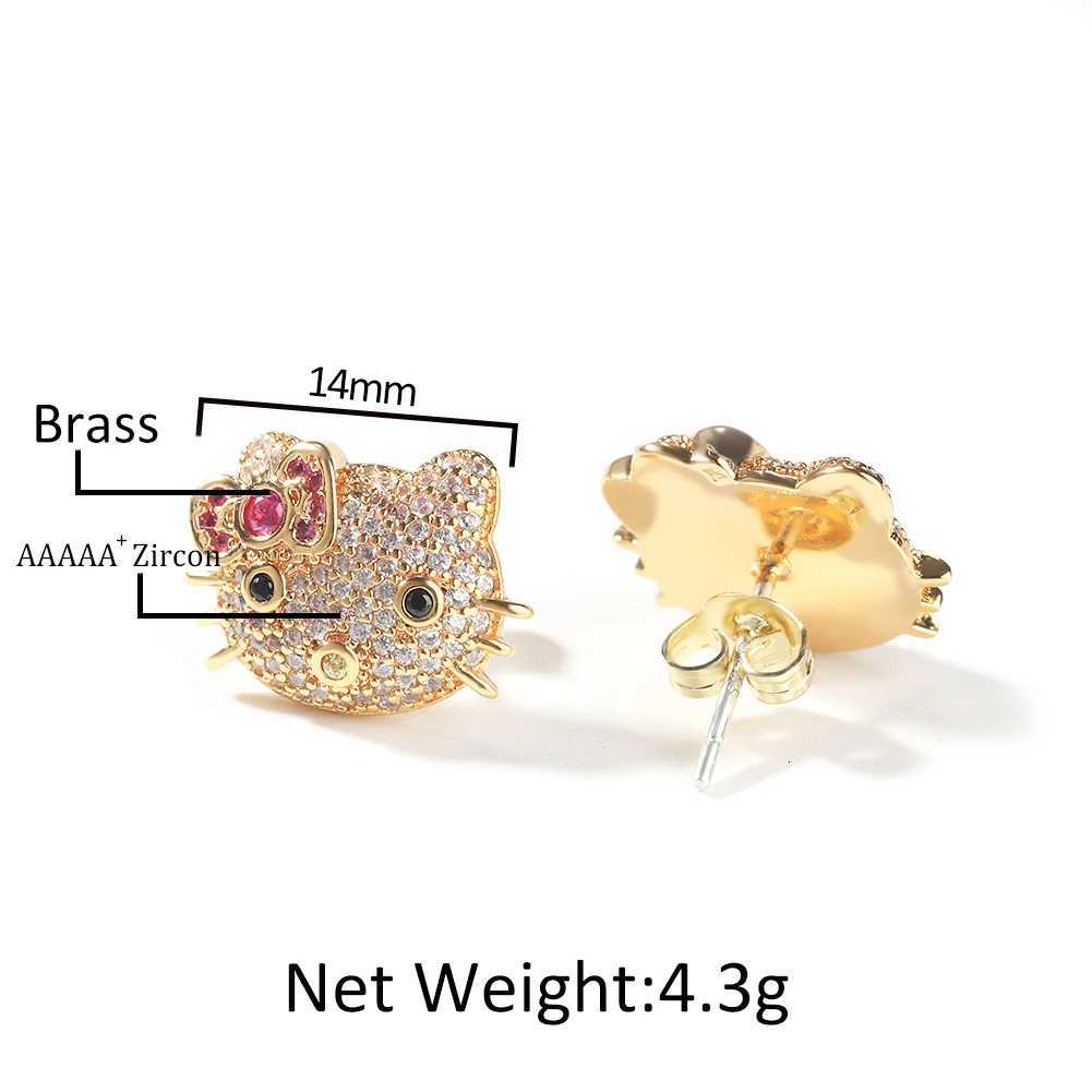 Sanrio THE BLING KING Kawaii Cat Earrings for Women Full Iced Out Cubic Zirconia Bling Stud Earring Fashion Hip Hop Jewelry w250716