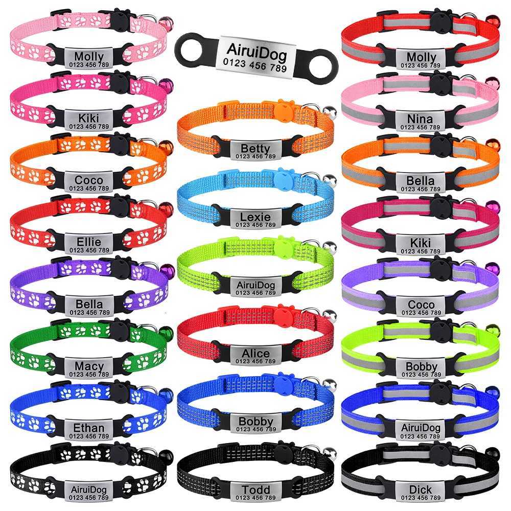 Personalized Cat Collar Adjustable Nylon Pet Products Bell Small Large Kitten Safety Accessories Pa Breakaway Tag Small Necklace LL250716