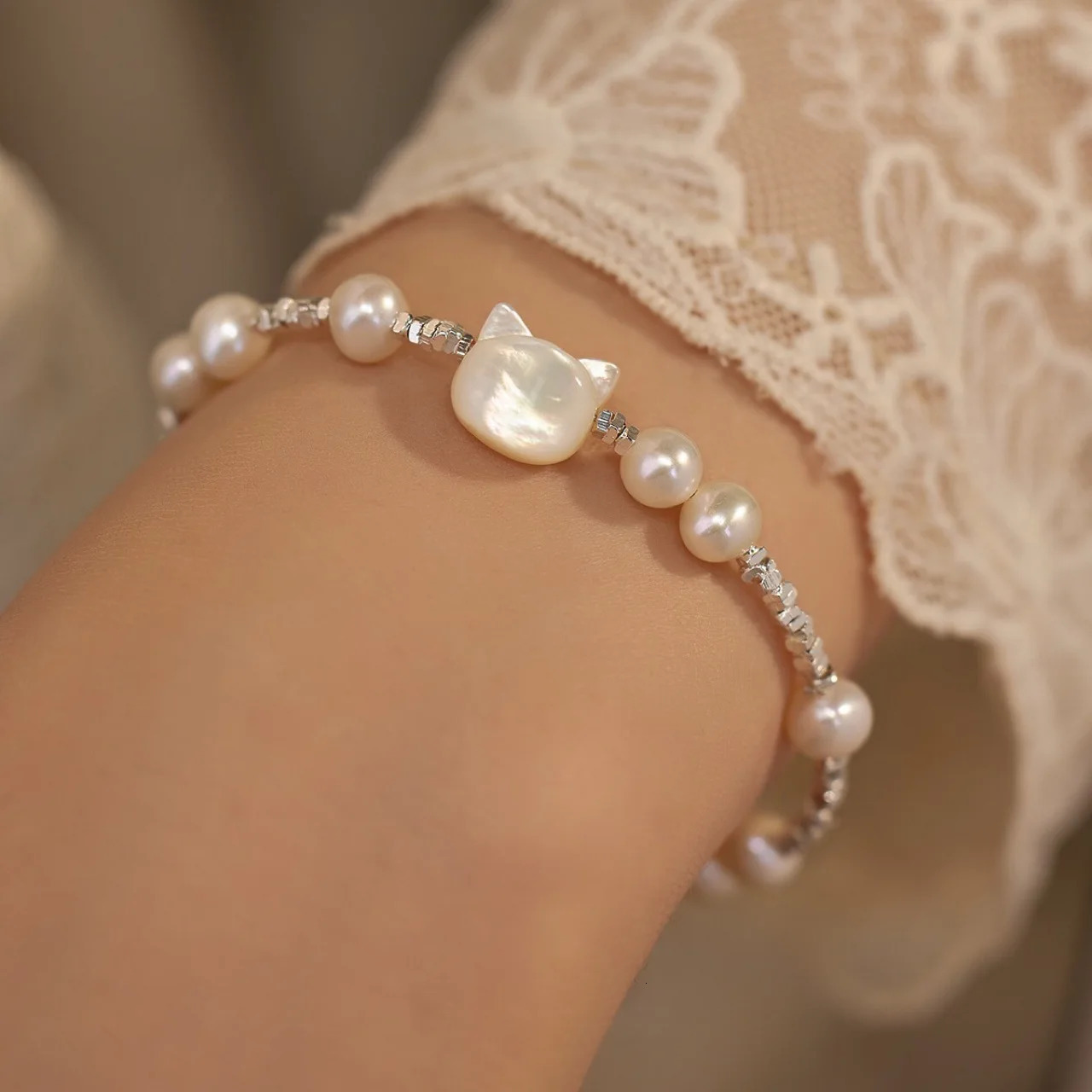 100% Natural Freshwater Pearl 14K Gold Filled Sweet Cat Animal Female Charm Bracelet For Women Year Gifts 250712