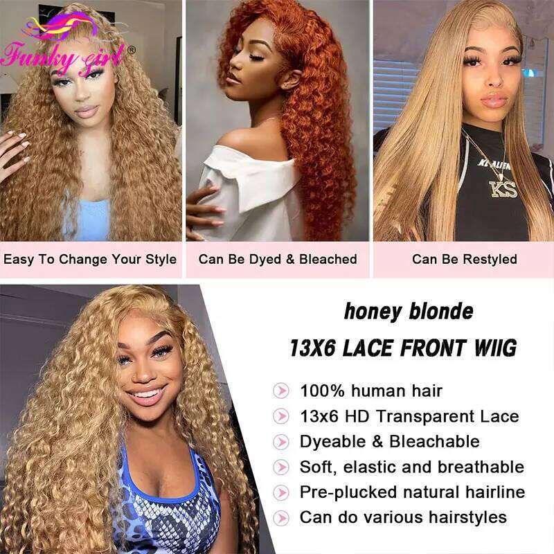 Honey Blonde Water Wave Human Hair 27 Colored Front 13X6 Deep Curly Lace Frontal Wigs For Women Brazilian Remy Wig