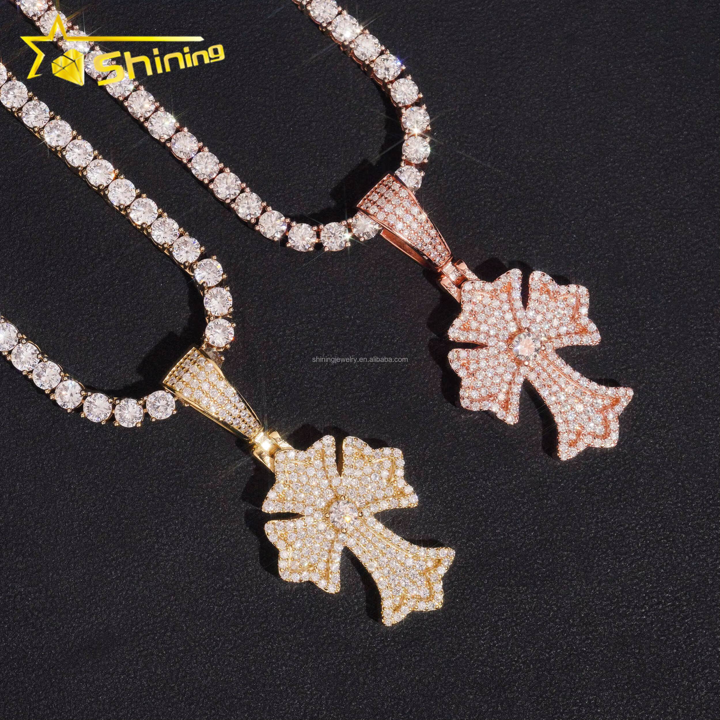 Bulk Stock GRA Certificate Hip Hop Fashion Man Stylish Rapper Jewelry VVS Moissanite Diamond S925 Silver Cross Pendant Necklace