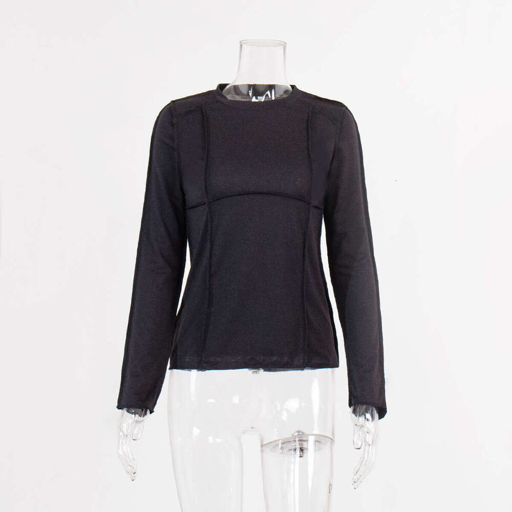 Round Neck For Women Spring New Fashionable Elegant Casual Stitched Long Sleeve Base T-Shirt B5