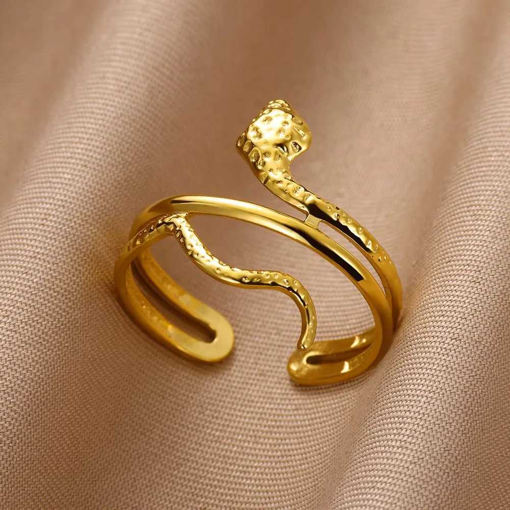 Shuangshuo Stainless Steel Open Adjustable Snake Rings for Women Gold Color Vintage Gothic Party Aesthetic Jewelry Best Gift S250716