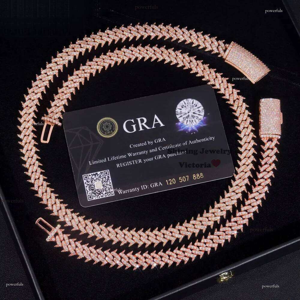 Hot Sale Soild Sier Rose Gold Plated Hip Hop Necklace 10MM VVS Moissanite Dia Spike Cuban k Chain