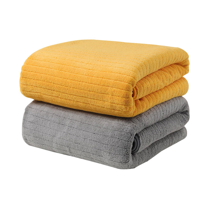 Customized coral fleece towel bath towel water-absorbing dry hair towel no hair loss bath wrap towel beach towel striped bath towel