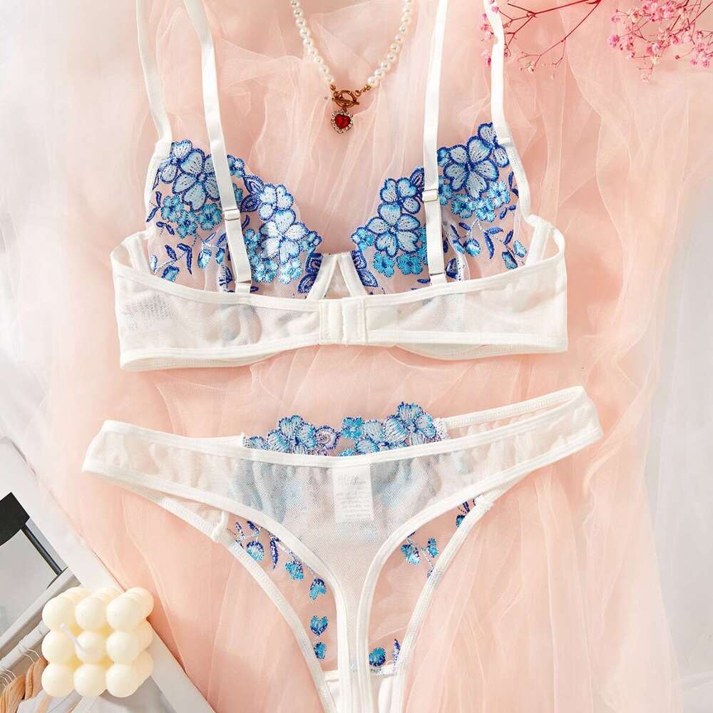 Blue Sexy Lingerie Set Lace Lingerie Sexy Underwear Sexy Women S Floral Embroidery Lingerie Bra Set