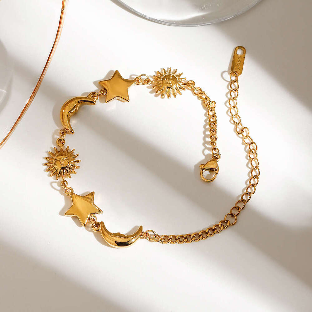 Wanxing Gold Stainless Steel Star Moon Beach Summer Autumn Vacation Style DIY Non-Fading Bracelet for Women