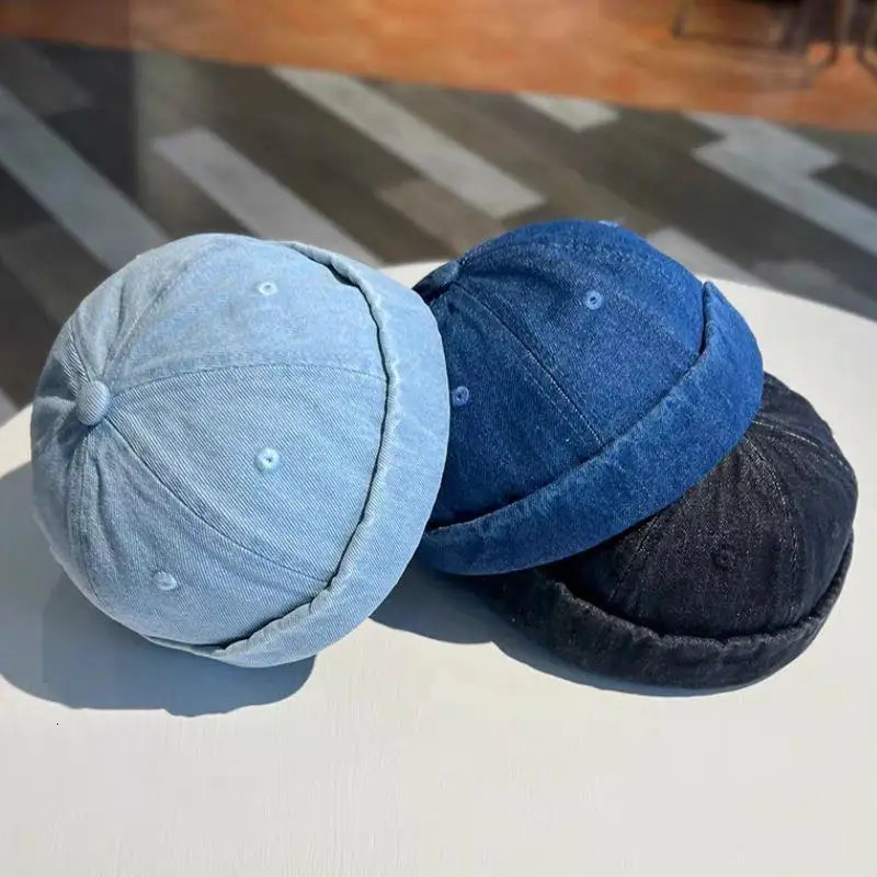 Fashion Denim Docker Cap Brimless Hat Solid Skullcap Solid Color Sailor Cap Beanie Hats Men Women Bucket Cap Adjustable Dad Hat 250715