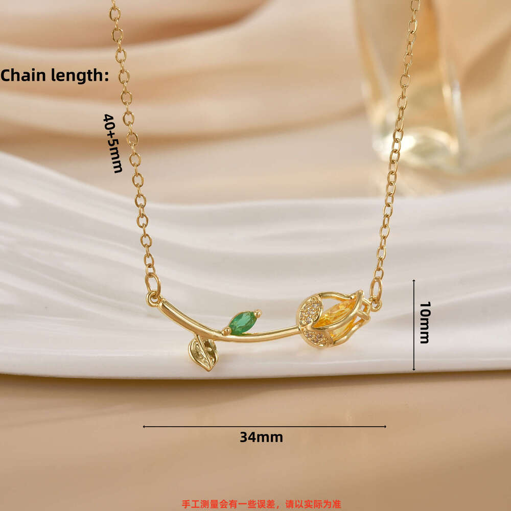 Korean Style Titanium Steel Necklace For Women, Colorful Tulip Micro Inlaid Zircon, Light Niche High-End Feel, Non-Fading Jewelry Accessories D26