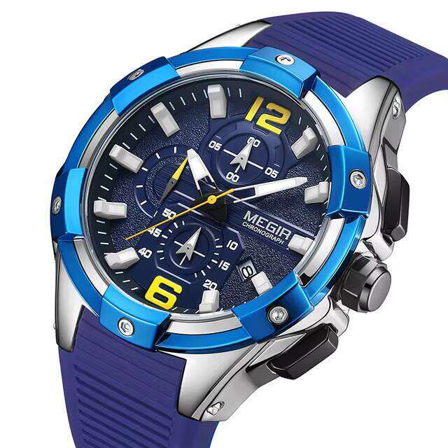 DHwatches MEGIR 2161 Big Dial Watch for Men Silicone Strap Multifunction Chronograph Quartz Solar Watches Waterproof Sport Luminous Date