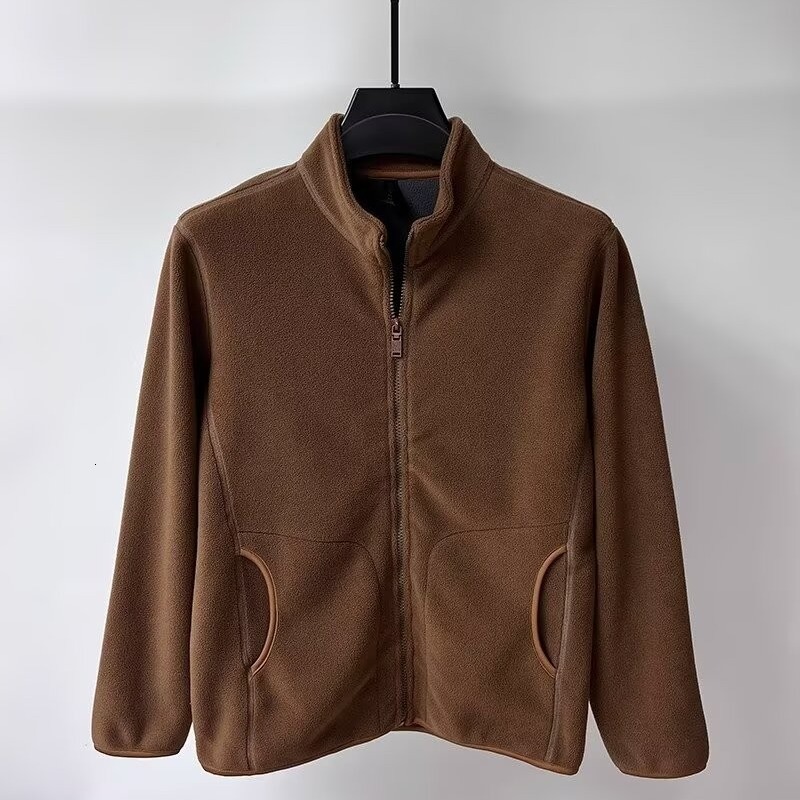 Cold-resistant Warm Double-sided Fleece Sweatshirt Cardigan Men's Solid Color Stand Collar Thickened Work Jacket