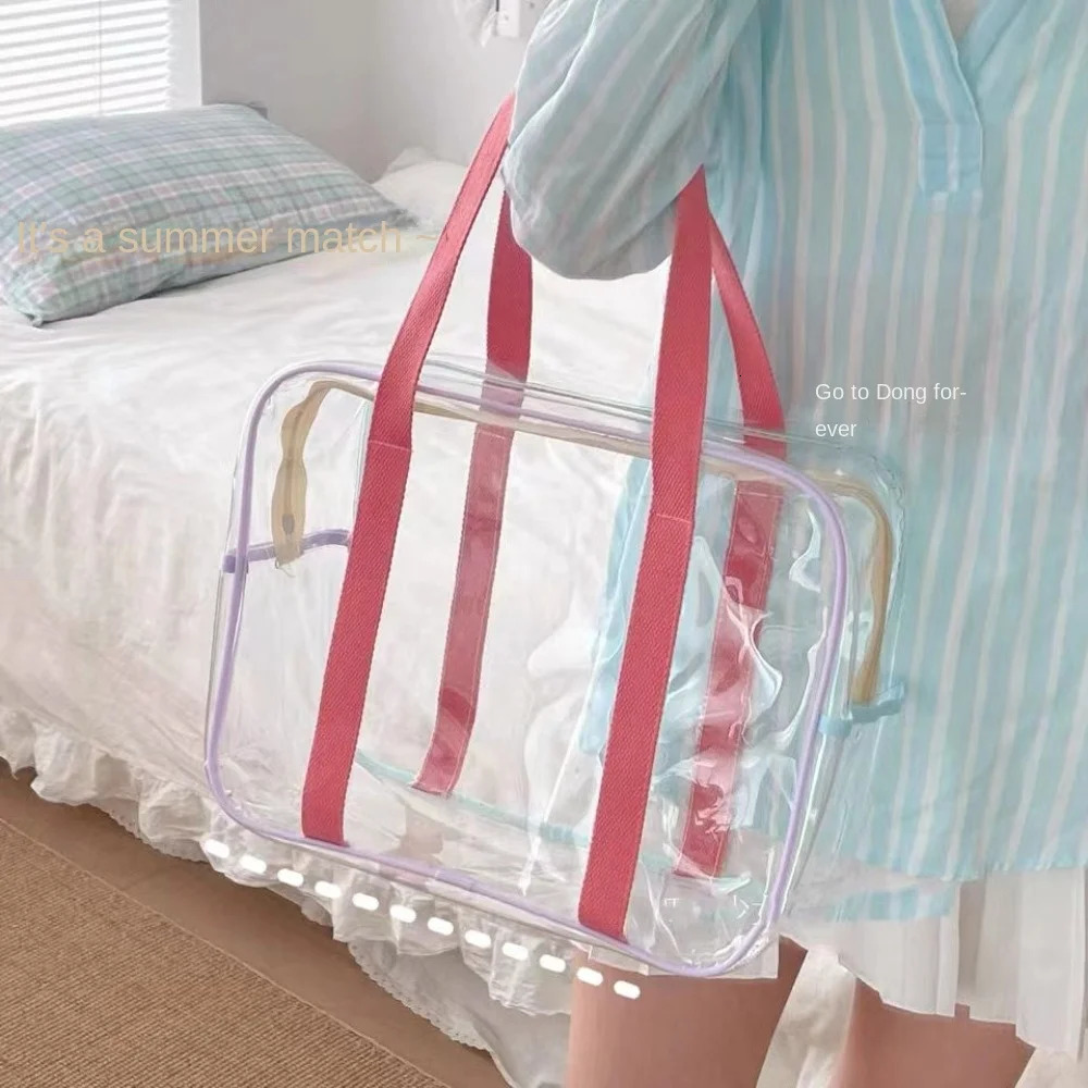 Large Capacity PVC Transparent Jelly Handbags Washing Bag Summer Outdoor Beach Tote Waterproof Swimming Storage Bag 250714